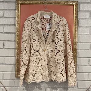 NWT Zara Beige Floral Crochet Blazer Jacket